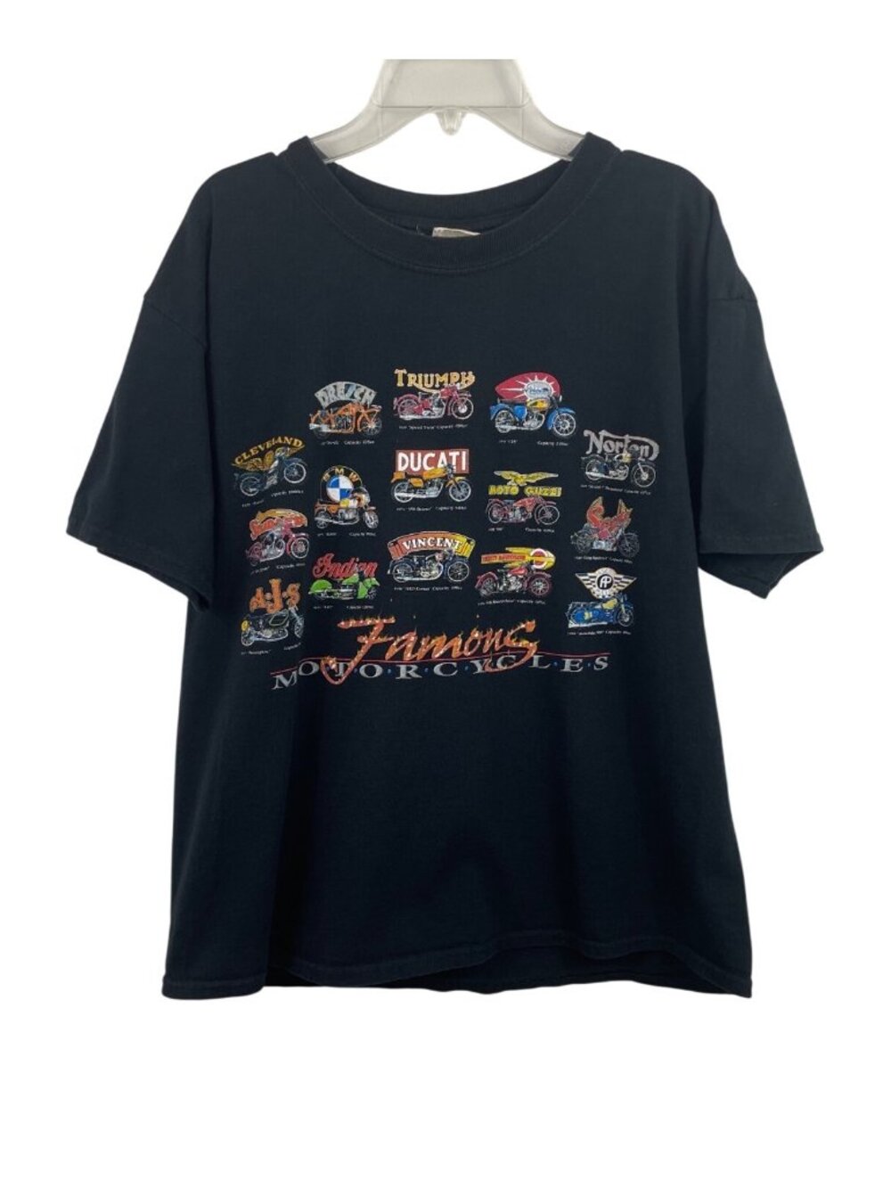 Vintage American Tradition Mens Size Medium Famous Motorcycles Black T-Shirt